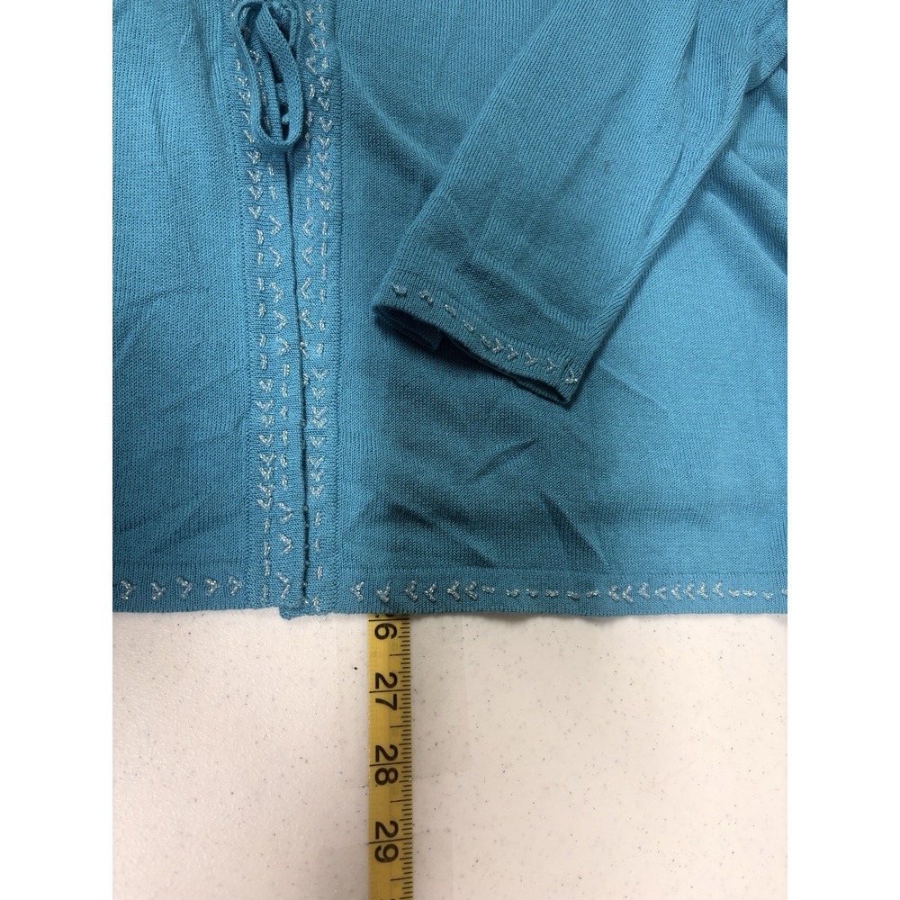 August Max Woman 3X Turquoise Blue Beaded Trim Tie Front Cardigan Sweater Plus - Picture 14 of 16